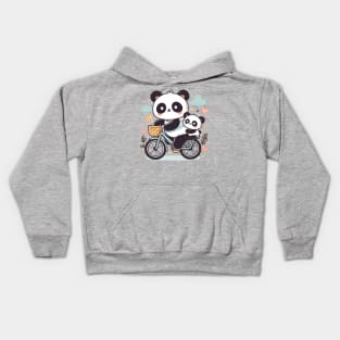 Pandas family riding on a bicycle Kids Hoodie